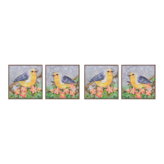 Framed-Bird-Canvas-Block,-Set-of-4-Wall-Art