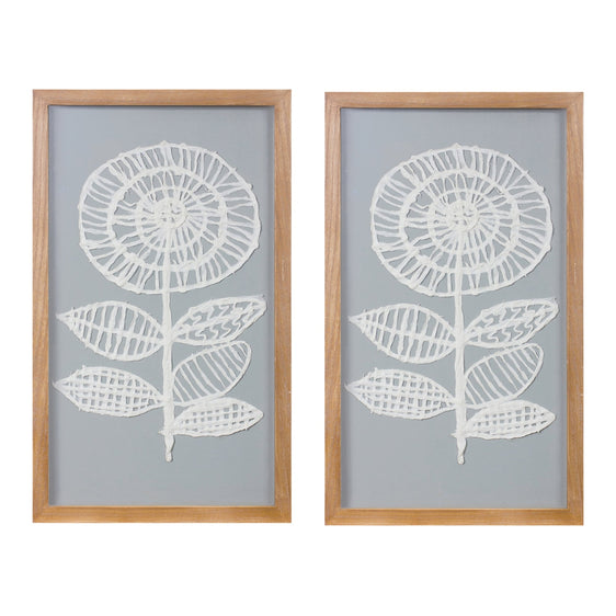 Framed-Paper-Mache-Flower-Wall-Art,-Set-of-2-Wall-Art