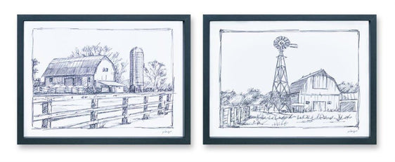 Framed-Sketch-Art-Barn-Print,-Set-of-2-Wall-Art