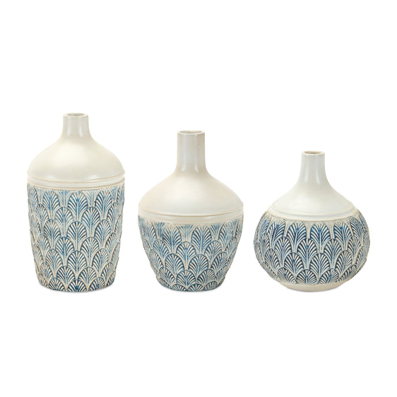 Geometric-Leaf-Print-Vase,-Set-of-3-Vases