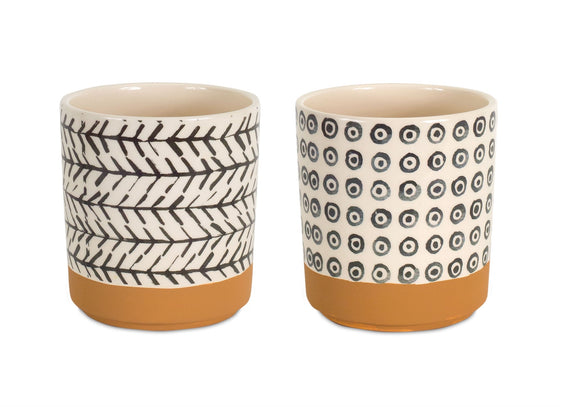 Geometric Patterned Pot with Terra Cotta Accent (Set of 4) - Pier 1