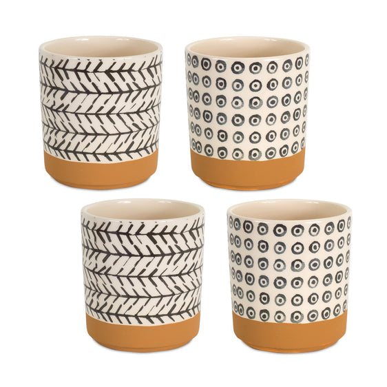 Geometric-Patterned-Pot-with-Terra-Cotta-Accent,-Set-of-4-Planters