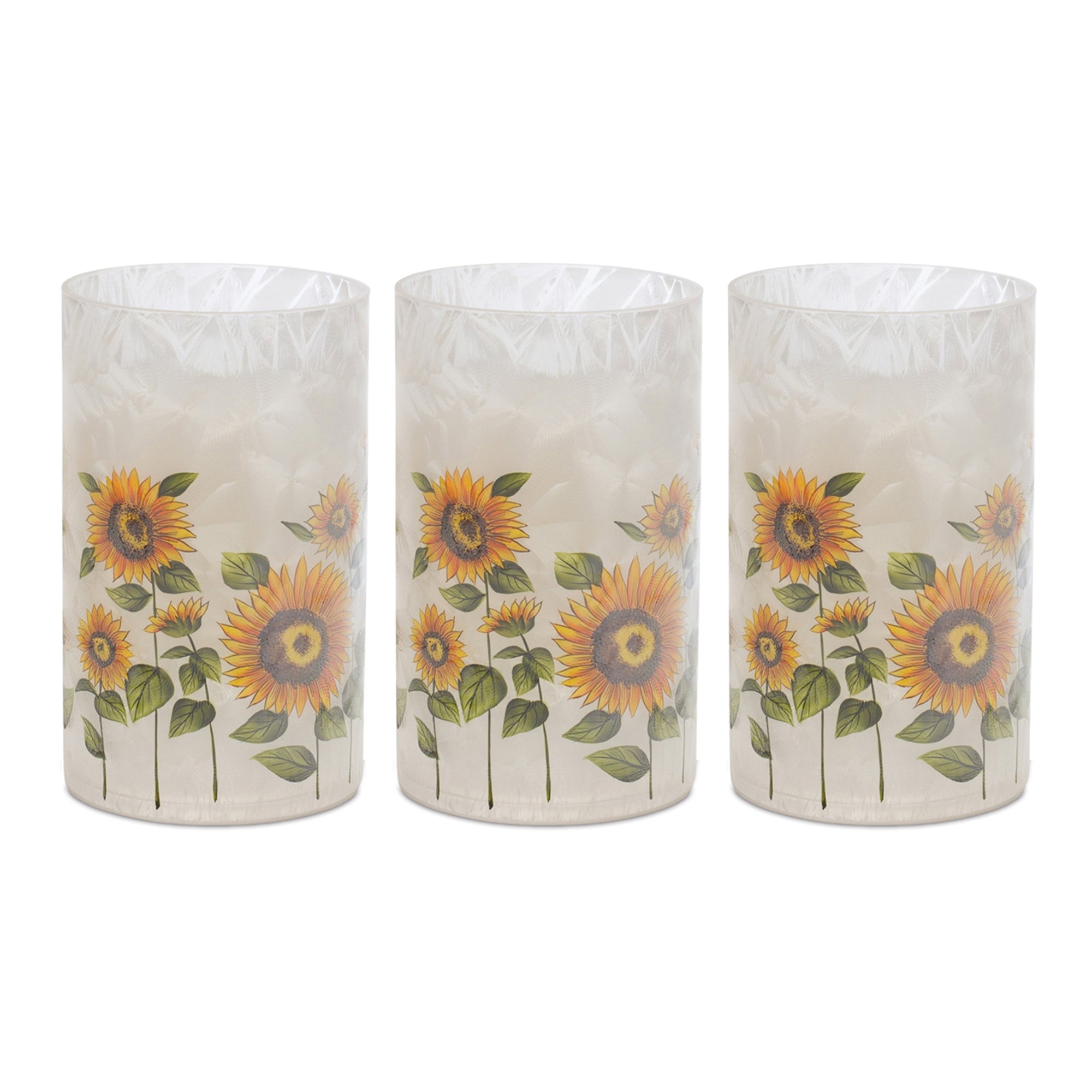 Sunflower-Glass-Candle-Holder,-Set-of-3-Candle-Holders