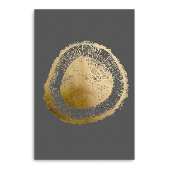 Gold-Foil-Tree-Ring-Ii-On-Dark-Grey-Canvas-Giclee-Wall-Art-Wall-Art