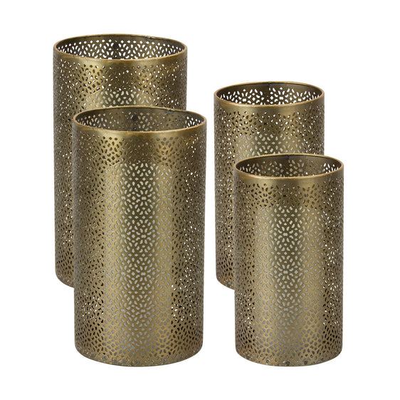 Ornamental-Gold-Punched-Metal-Candle-Holder,-Set-of-4-Candle-Holders