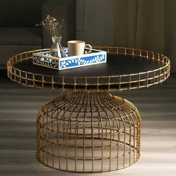 Golden Round Bird Cage Design Glossy Coffee Table - Coffee Tables