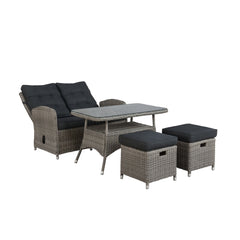 Gray Monaco All-weather 4-piece Set with Two-seat Reclining Bench, 26" Cocktail Table and Two Ottomans - Pier 1