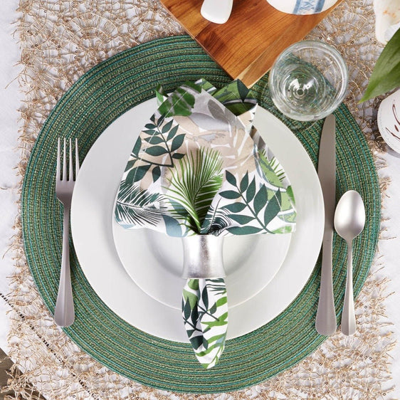 Green-Metallic-Variegated-Round-Woven-Placemats,-Set-of-6-Placemats