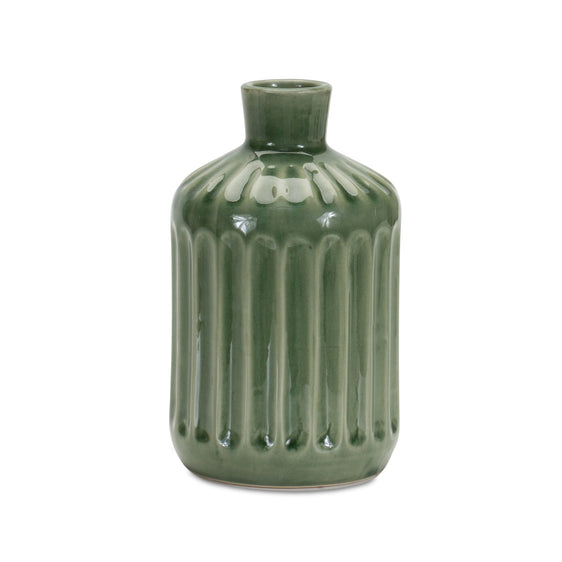 Green Ribbed Terra Cotta Vase 7" - Pier 1