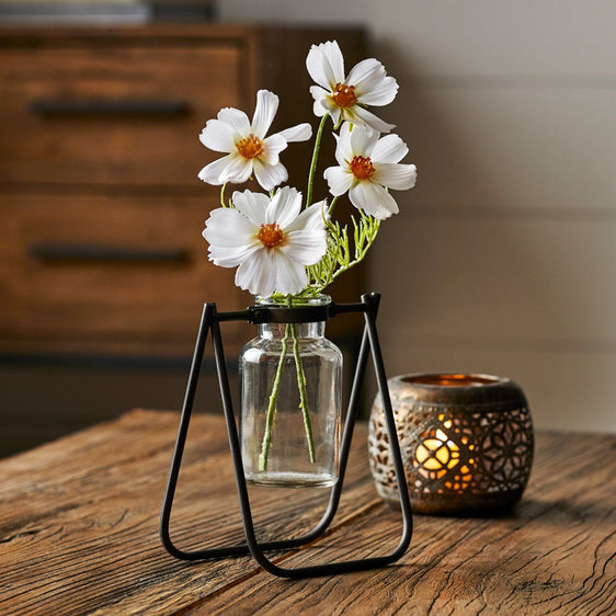 Hanging-Glass-Jar-Vase-with-Metal-Stand,-Set-of-2-Vases