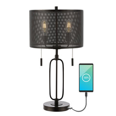 Hank Light Industrial Farmhouse Iron LED Table Lamp with USB Charging Port - Pier 1