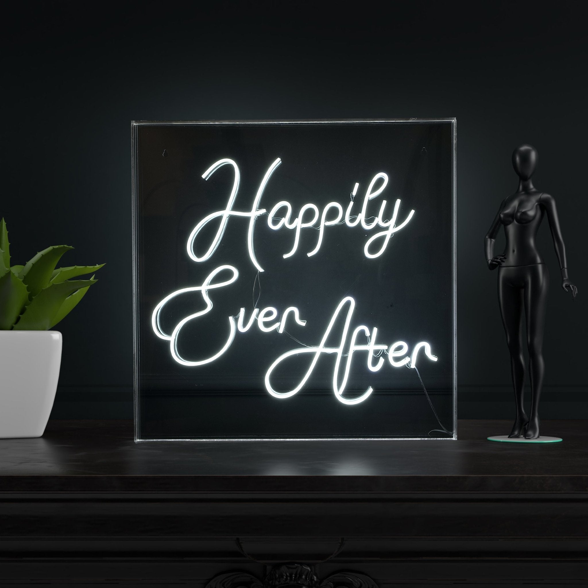 Happily Ever After Square Contemporary Glam Acrylic Box USB Operated LED Neon Light - Pier 1