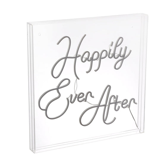 Happily Ever After Square Contemporary Glam Acrylic Box USB Operated LED Neon Light - Pier 1