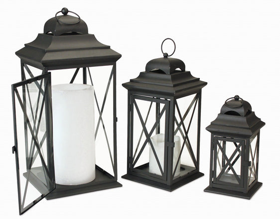Iron-Metal-Floor-Lantern,-Set-of-3-Lanterns