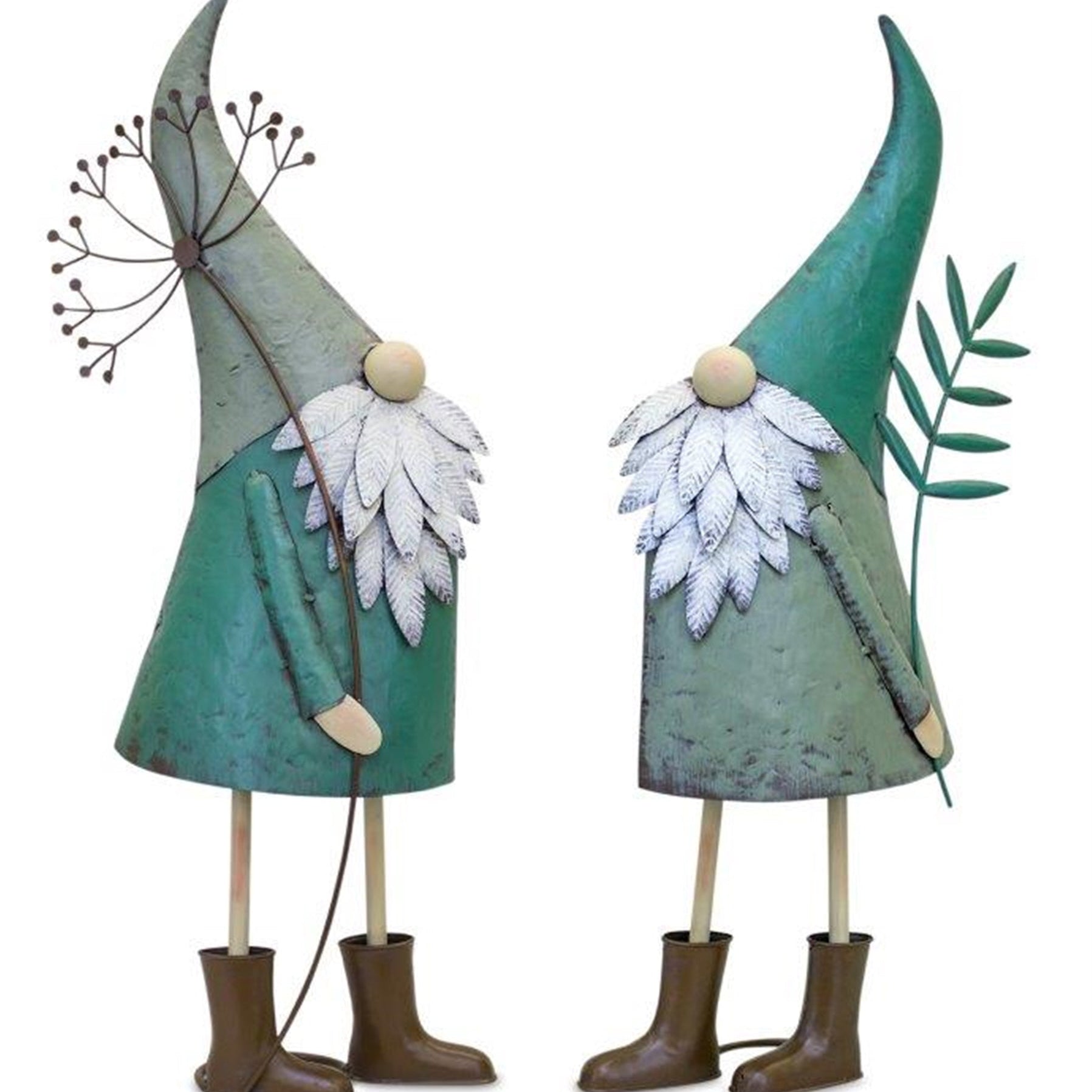 Iron Metal Standing Garden Gnome with Flower, Set of 2 - Pier 1
