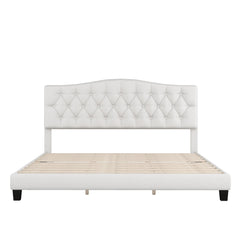 Josephine Upholstered Platform Bed with Saddle Curved Headboard and Diamond Tufted Details - Beds