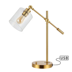 Kathryn Classic Iron/Seeded Glass Adjustable Head Modern USB Charging LED Task Lamp - Table Lamps
