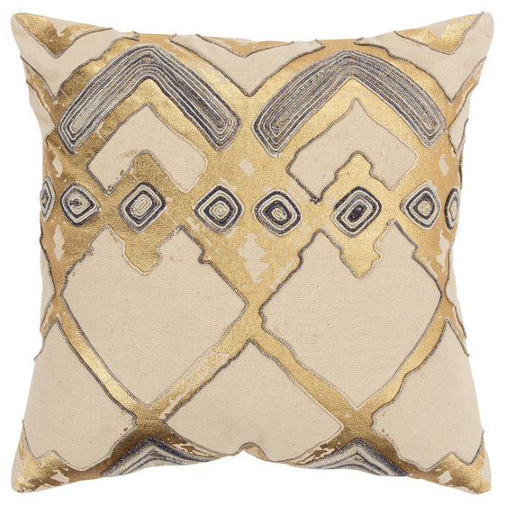 Knife Edge Printed With Embellishment Cotton Geometric Decorative Throw Pillow - Decorative Pillows