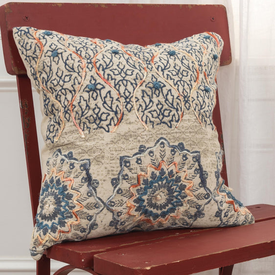 Knife-Edge-Printed-With-Embroidery-Cotton-Medallion-With-Vining-Accents-Decorative-Throw-Pillow-Decorative-Pillows
