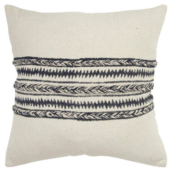 Knife Edge With Embellishment Cotton Canvas Panel And Stripe Pillow Cover - Decorative Pillows