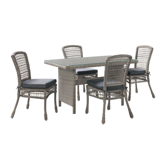 Kobo Gray Asti All-weather Wicker 5-piece Outdoor Dining Set with 30" Dining Table with Glass Top and Four Dining Chairs - Outdoor Dining