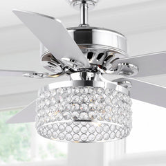 Kristie Light Crystal/Metal Modern Glam Drum LED Ceiling Fan With Remote - Fans