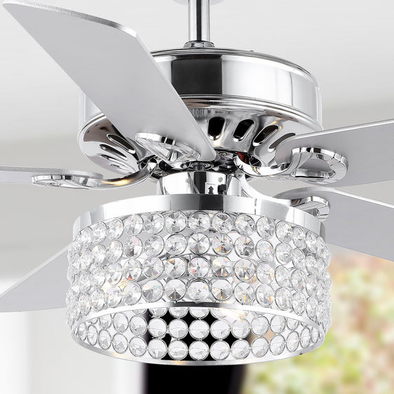 Kristie Light Crystal/Metal Modern Glam Drum LED Ceiling Fan With Remote - Fans