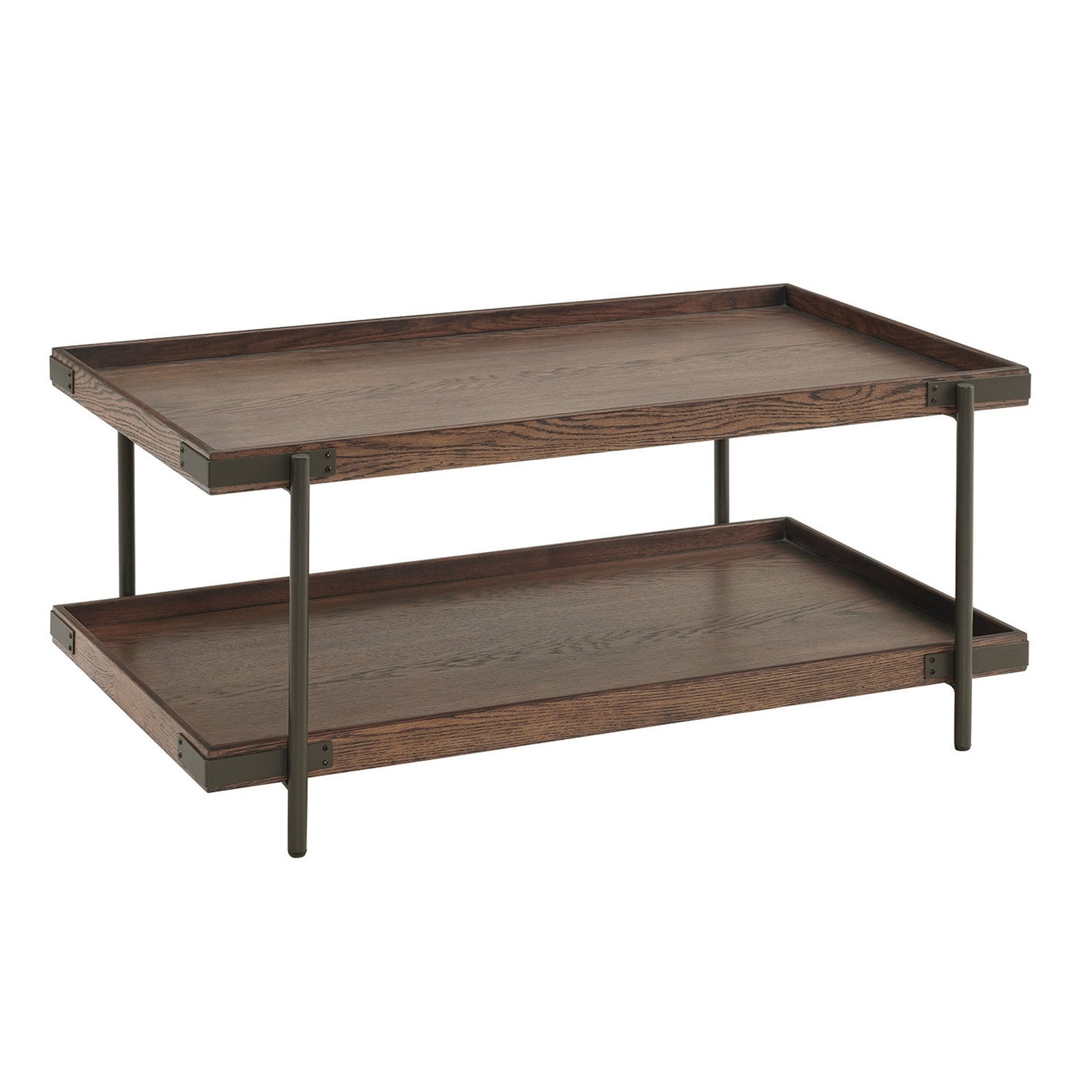 Kyra 42"L Oak and Metal Coffee Table with Shelf - Coffee Tables