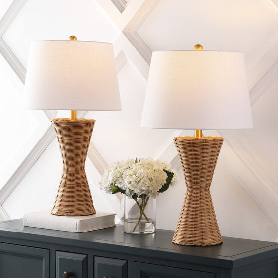 Laura Coastal Designer Iron/Rattan Wicker LED Table Lamp - Table Lamps