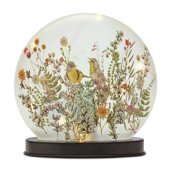 LED Frosted Glass Bird and Floral Globe (Set of 2) - Decorative Accessories
