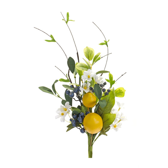 Lemon and Blue Berry Floral Spray (Set of 6) - Faux Florals