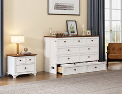 Levi 2 Piece Wooden Bedroom Set with Queen Murphy Bed and Nightstand, White and Walnut - White - Bedroom Sets