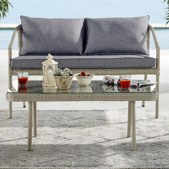 Light Gray Windham All-weather Wicker Outdoor 42" Coffee Table with Glass Top - Outdoor Tables