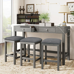 Lily 4 Piece Counter Height Table Set with Socket and Padded Stools - Dining Set
