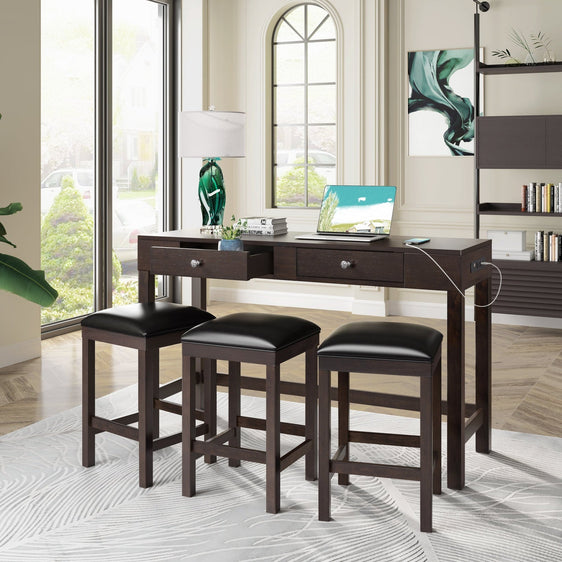 Lily-4-Piece-Counter-Height-Table-Set-with-Socket-and-Padded-Stools-Dining-Set