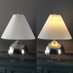 Louisa MidCentury Modern Round Glass/Iron Pleated Shade LED Table Lamp - Table Lamps