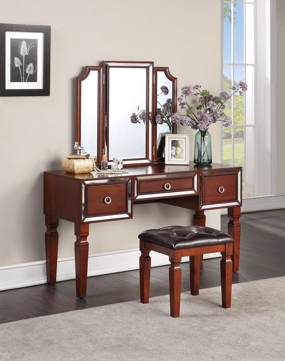 Luxurious-Vanity-Set-with-Tri-Fold-Mirror,-Stool-and-Storage-Drawers-Vanity