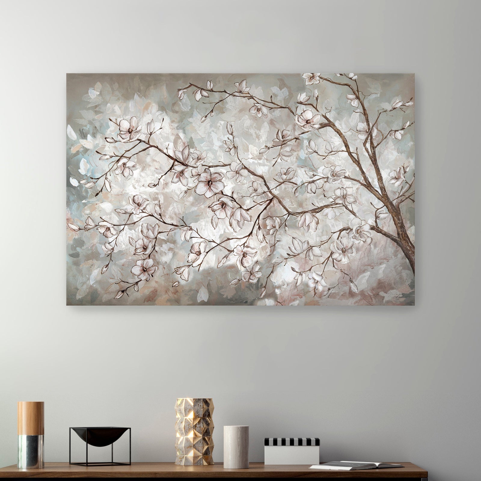 Magnolia Branches Neutral Landscape Canvas Giclee - Wall Art