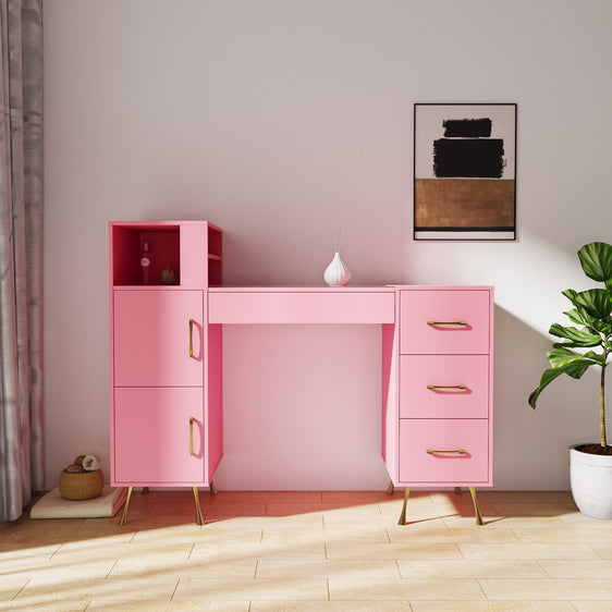 Make-up-Vanity-Desk-with-Drawers,-Storages-and-Open-Shelves-Vanity