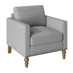 Marlow Light Gray Upholstered Accent Armchair with Square Arms and Bronze Nailhead Trim - Accent Chairs