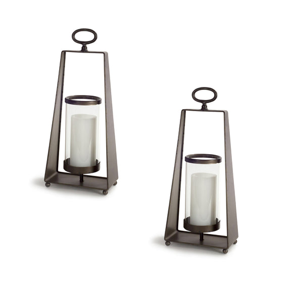 Metal-Candle-Holder-with-Tapered-Frame,-Set-of-2-Candle-Holders