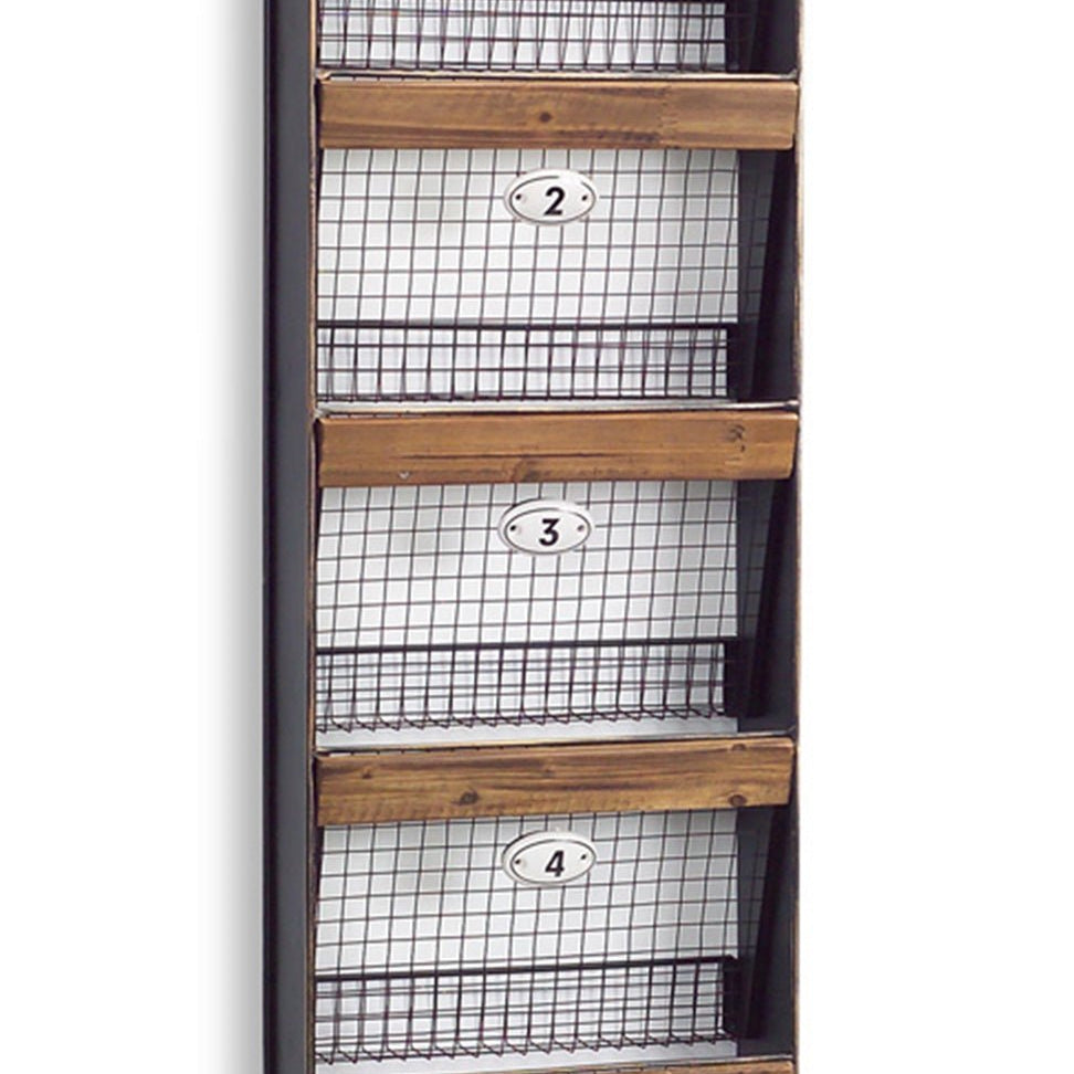 Metal Wall Shelf Basket Organizer with Wood Accents 36" - Decor