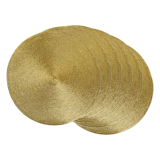 Metallic-Gold-Round-Woven-Placemats,-Set-of-6-Placemats