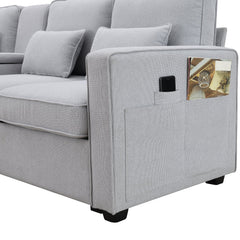 Mitchell Upholstered Sofa with Console and 4 Pillows - Sofas