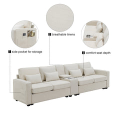 Mitchell Upholstered Sofa with Console and 4 Pillows - Sofas
