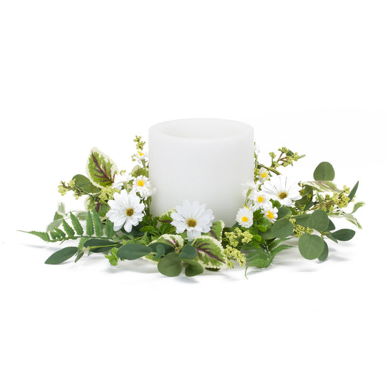 Mixed Foliage and Daisy Candle Ring, Set of 4 - Candles and Accessories