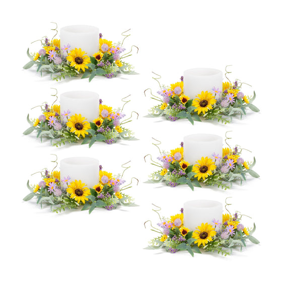 Mixed Sunflower and Thistle Candle Ring, Set of 6 - Candles and Accessories