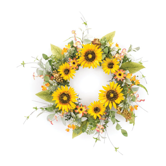Mixed Sunflower Floral Wreath 23" - Wreaths
