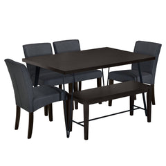 Modern 6-Piece Dining Table Set with V-Shape Metal Legs, 4 Upholstered Chairs and Bench - Dining Set