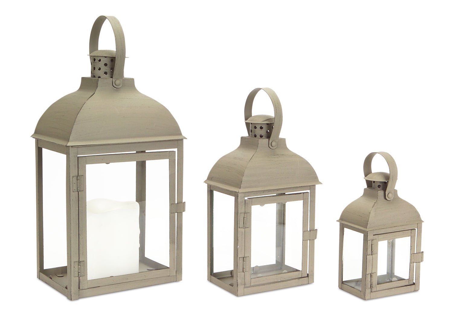 Modern-Beige-Metal-Lantern,-Set-of-3-Lanterns